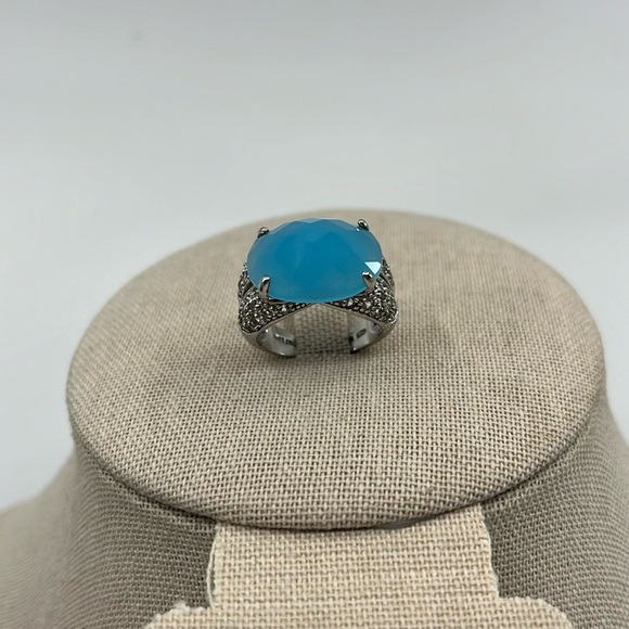 Jewelry - 💎 925 Sterling Silver Blue Chalcedony & CZ Ring - Size 7, Thailand
